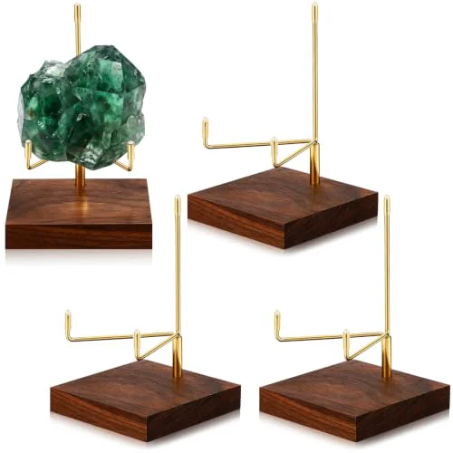 Elegant 4 Pcs Rock Display Stand Wood Base 4 Count Next-Generation