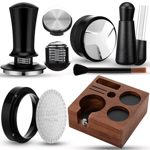 First-Class 7 Pcs 53mm Espresso Accessories Kit with Wood Tamping Station 7 Count Easy-to-Use