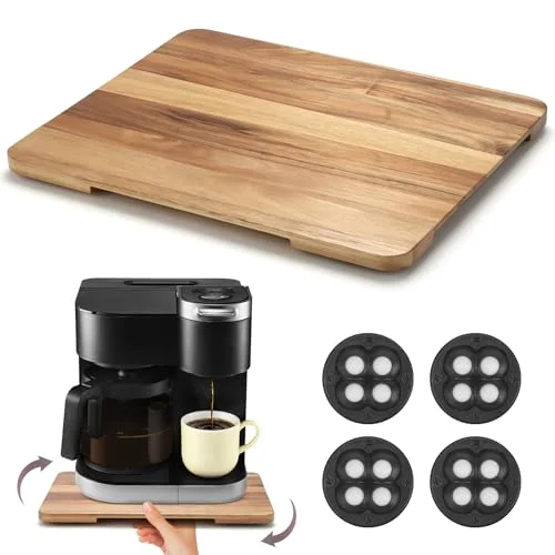 Environmentally Friendly 360°Rolling Tray Acacia Wood Kitchen Appliance Slider for Coffee Maker Pot Refined