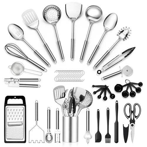 User-Friendly Stainless Steel Cooking Utensil Set 39 Count Stylish