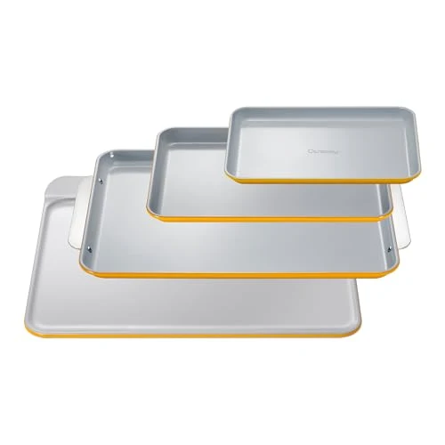 User-Friendly Non Stick Ceramic Baking Sheet Trio and Cookie Sheet Set 4 Count Original Design