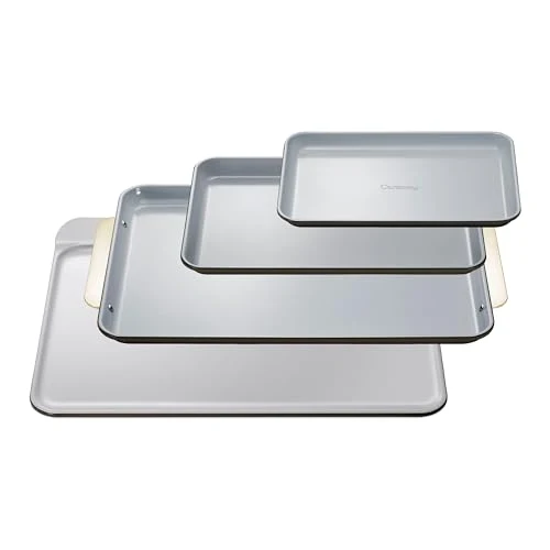Clean Non Stick Ceramic Baking Sheet Trio and Cookie Sheet Set 4 Count Detailed
