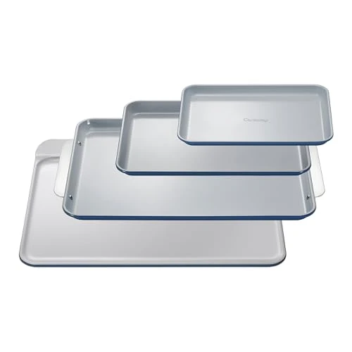 Exceptional Non Stick Ceramic Baking Sheet Trio and Cookie Sheet Set 4 Count Environmentally Friendly