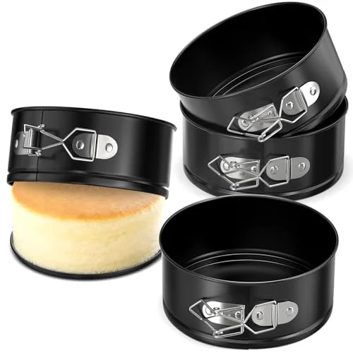 Smooth 4 Pack Mini Springform Pan Set for Mini Cheesecake Pizza 4 Count Flexible