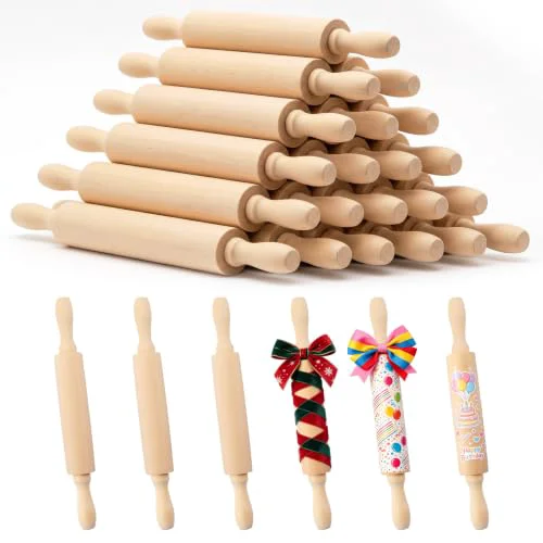 Pure 24 Pack 8 Inch Mini Wood Rolling Pin 24 Count First-Class