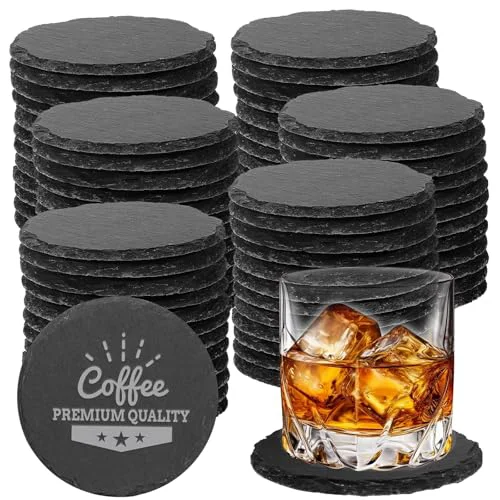 First-Class 72 PCS Black Natural Slate Coasters Bulk Set 4 Inch Laser Engraving Blanks with Anti Scratch Bottoms for Home 72 Count Modern