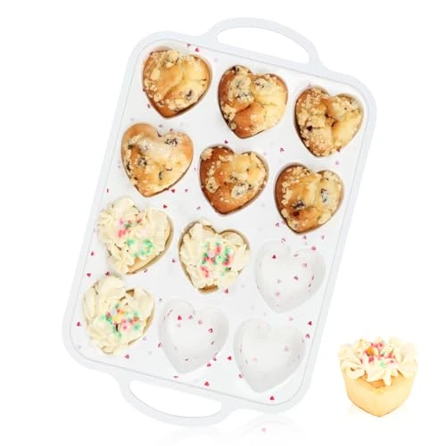 Exclusive Silicone Heart Shaped Muffin Pan with Metal Reinforced Frame Practical