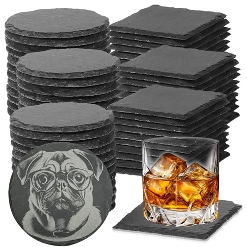 Original Design 72pcs Slate Coasters Black 4 Inch Bulk Blank Rock Coasters Blank Laser Engraving 72 Count Premium Material