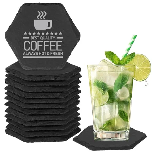 High-End 12PCS Slate Coasters Black Bulk Blank Laser Engraved Hand Painted Beverage Coasters 12 Count Lightweight