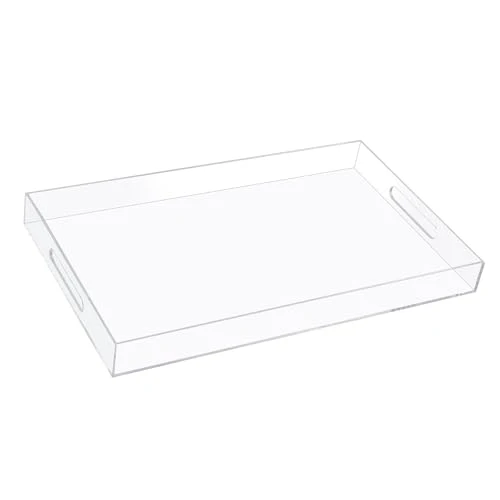 Certified 18×16 Inch Clear Acrylic Serving Tray with Handles Extra Large Ottoman Tray Decorative Tray Spill Original Design