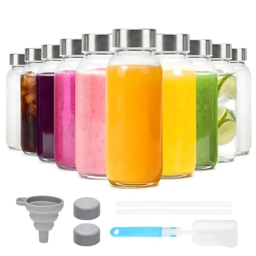 Environmentally Friendly Glass Juice Bottles with Lid 12 oz Premium