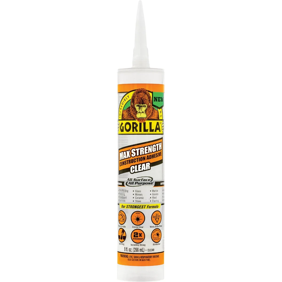 Eco-Friendly Gorilla 9 Oz. Clear Max Strength Construction Adhesive Effective