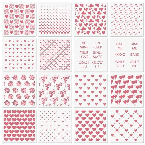 Durable 6in Hearts Love Cookie Stencils for Royal Icing 16 Count Organic