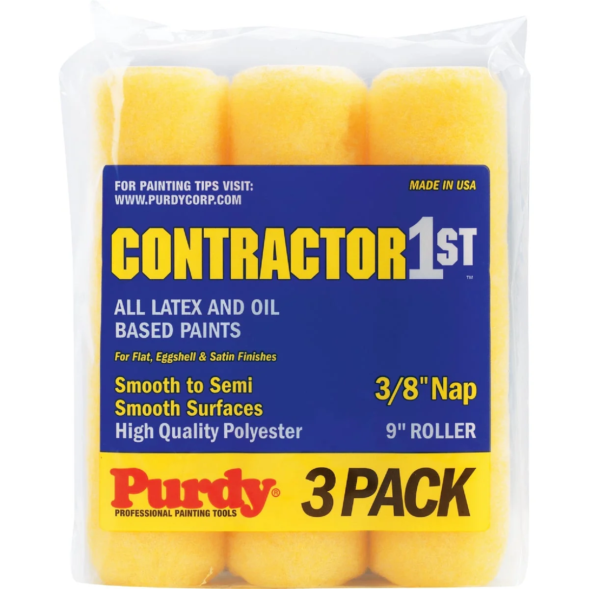 Modern Purdy Contractor 1st 9 In. x 3 8 In. Knit Fabric Roller Cover 3-Pack Stylish
