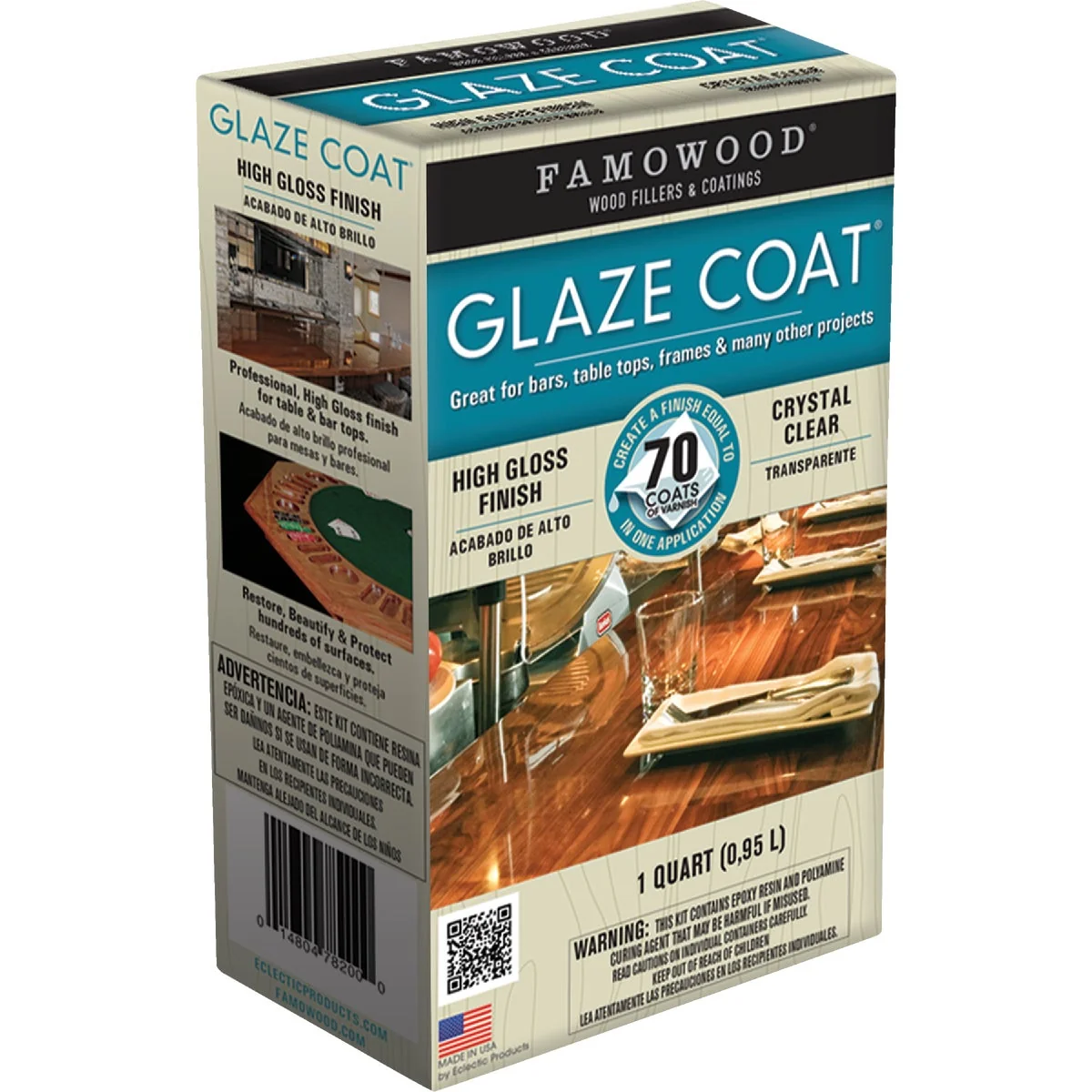 Expertly Made FAMOWOOD GLAZE COAT 32 Oz. High-Gloss Pour On Finish Proven