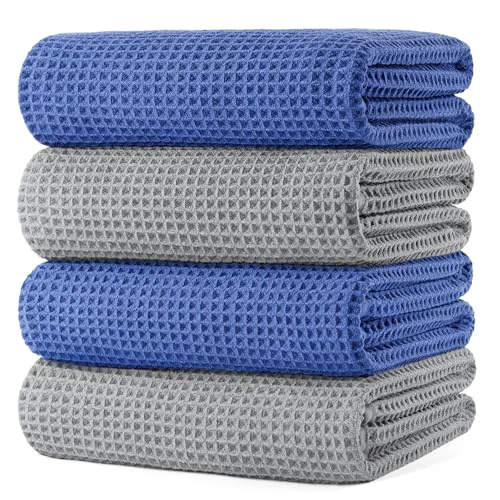 Clean 430 GSM Poly Blend Microfiber Quick Dry Waffle Bath Towel 4 Count Green