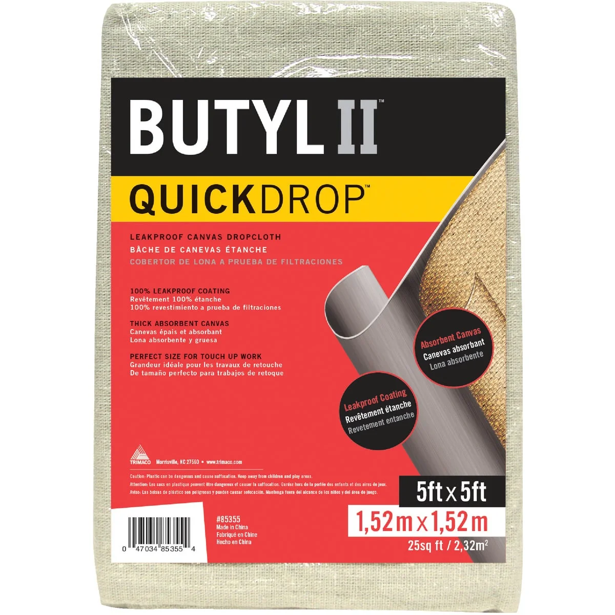 Next-Generation Trimaco Canvas 5 Ft. x 5 Ft. Two Layer .24 mil Drop Cloth Long-Lasting