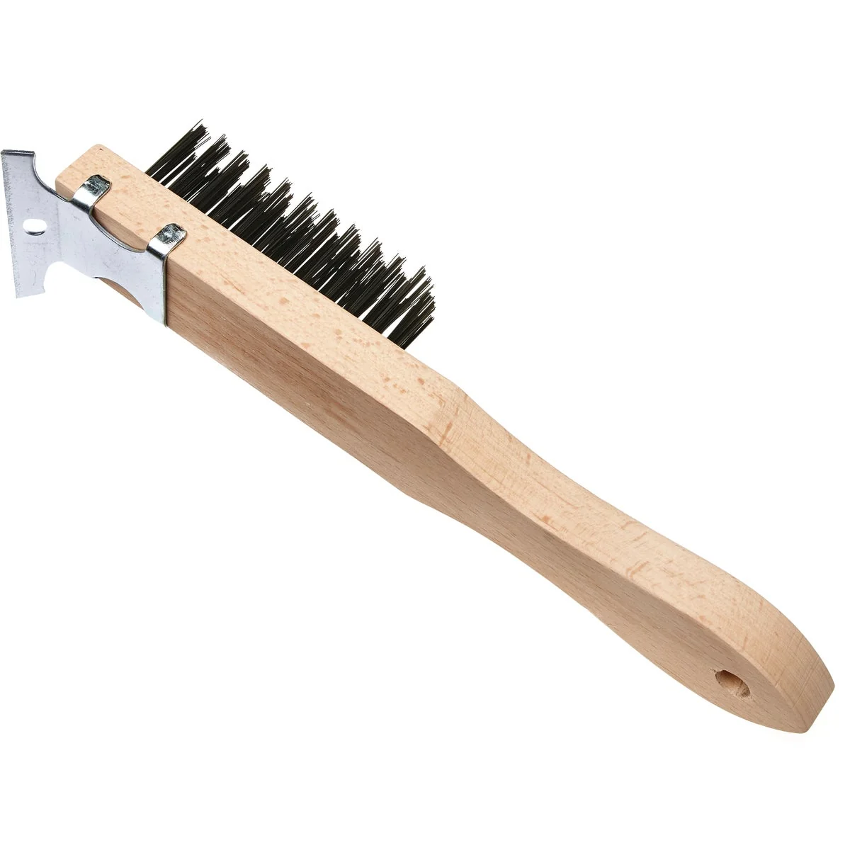 Eco-Friendly Look Straight Wood Handle Wire Brush with Scraper Selected