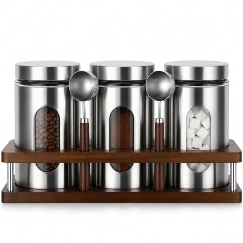 Contemporary Coffee Ground Containers with Shelf 3 Count Clean