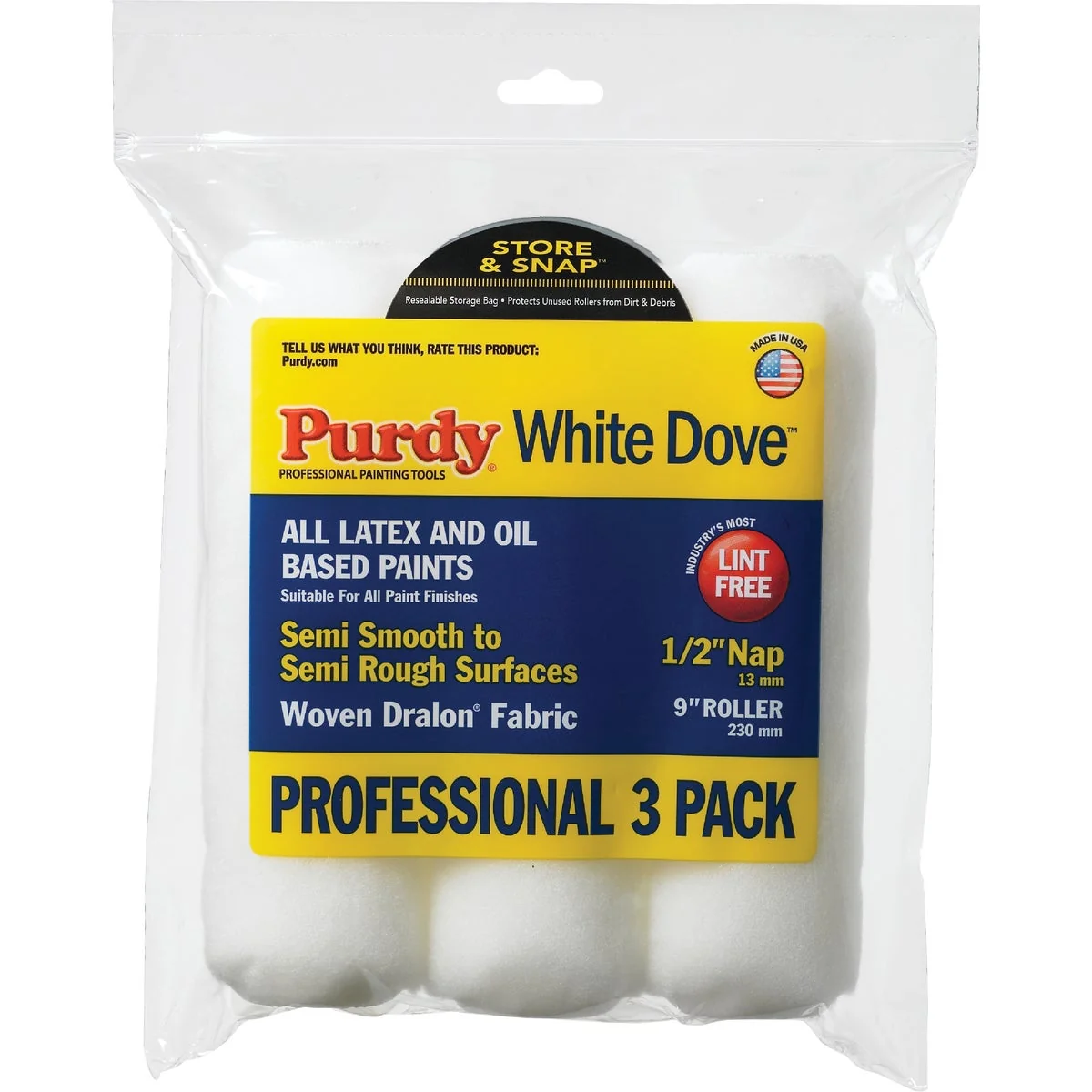 Safe Purdy White Dove 9 In. x 1 2 In. Woven Fabric Roller Cover 3-Pack Sustainable