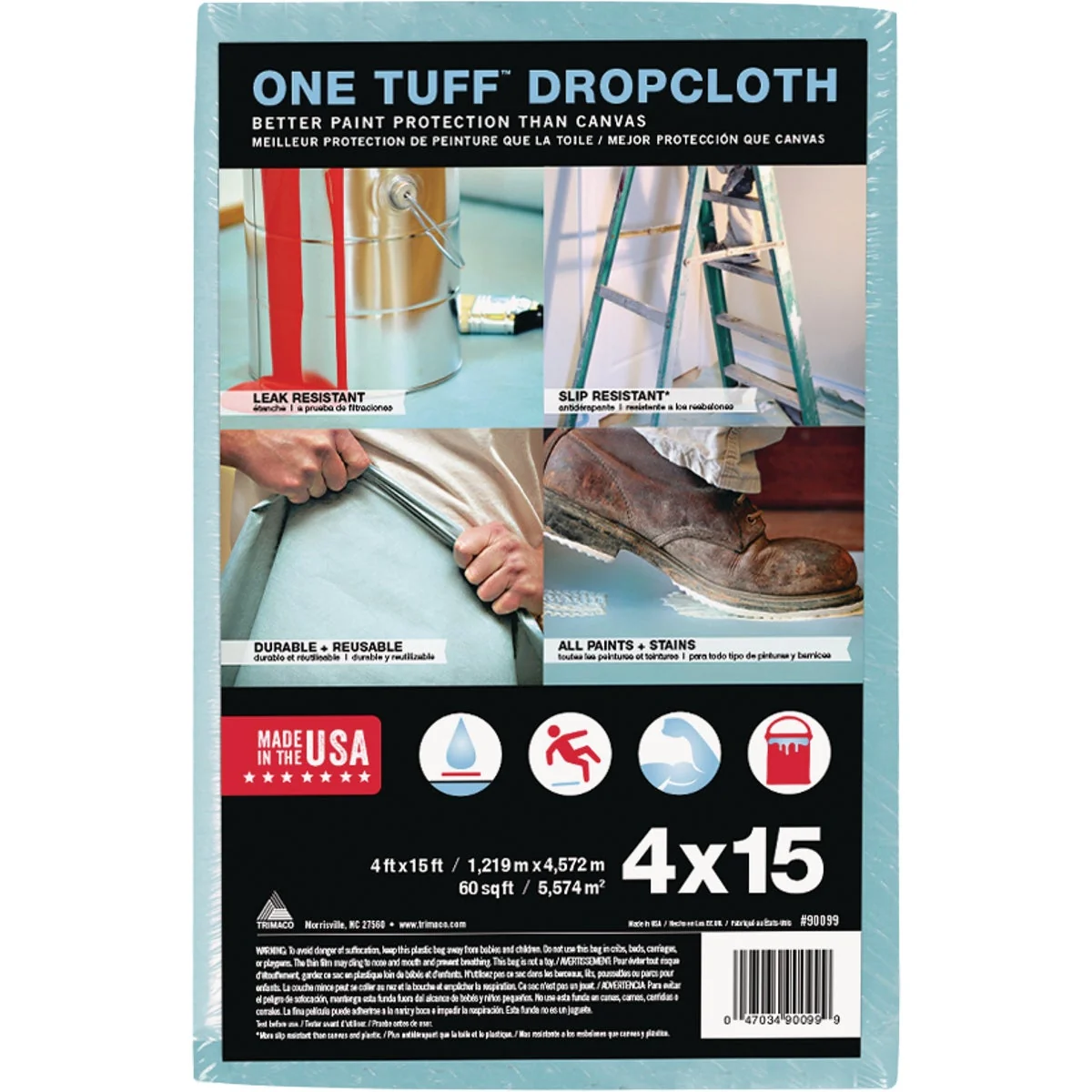 User-Friendly Trimaco One Tuff Cloth 4 Ft. x 15 Ft. Heavy-Duty Drop Cloth Classic