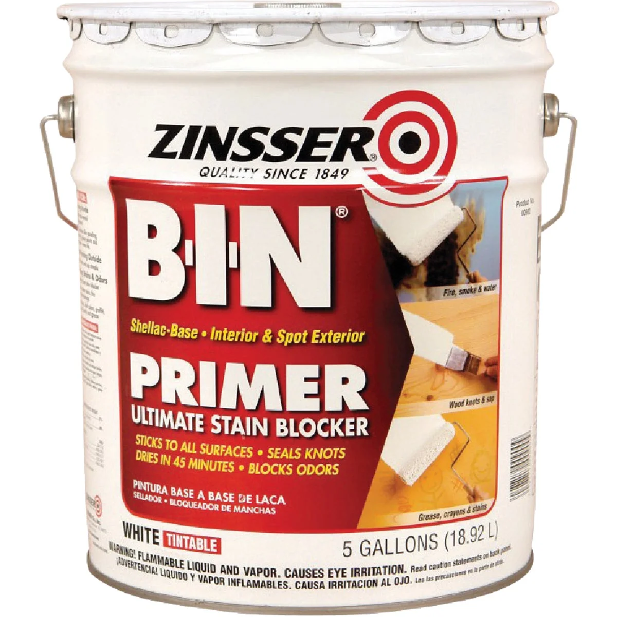 Advanced Zinsser B-I-N Shellac-Based Stain Blocker Interior Spot Exterior Primer White 5 Gal. Smooth