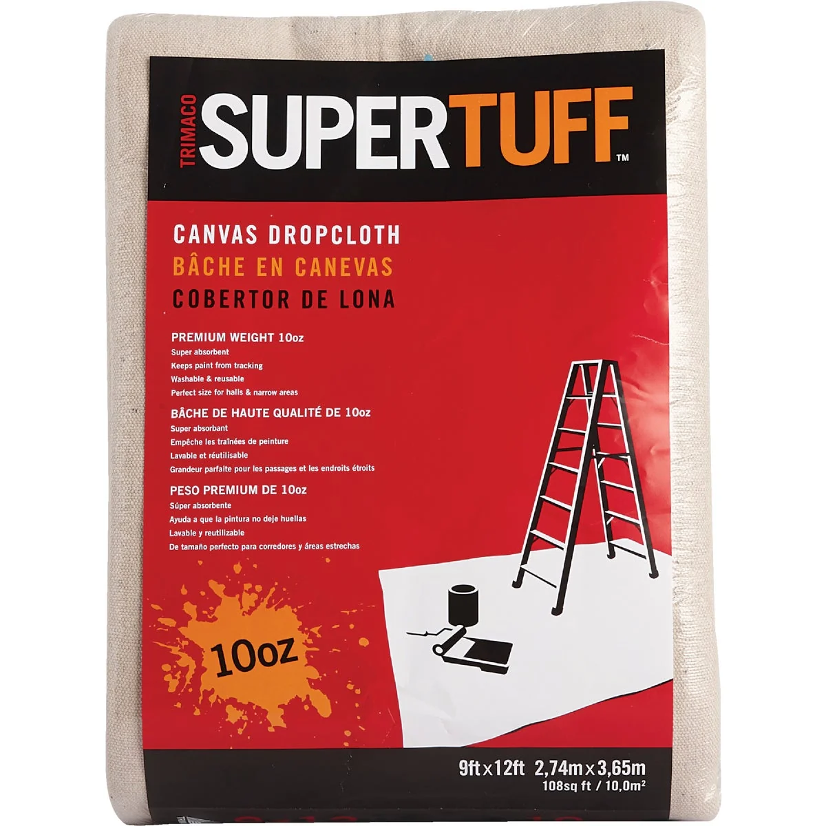 Enhanced Trimaco SuperTuff Canvas 9 Ft. x 12 Ft. 10 Oz. Drop Cloth Clean