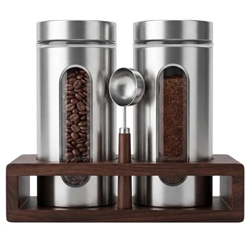 Elegant Stainless Steel Coffee Grounds Canisters Container with Shelf 2 Count Exceptional