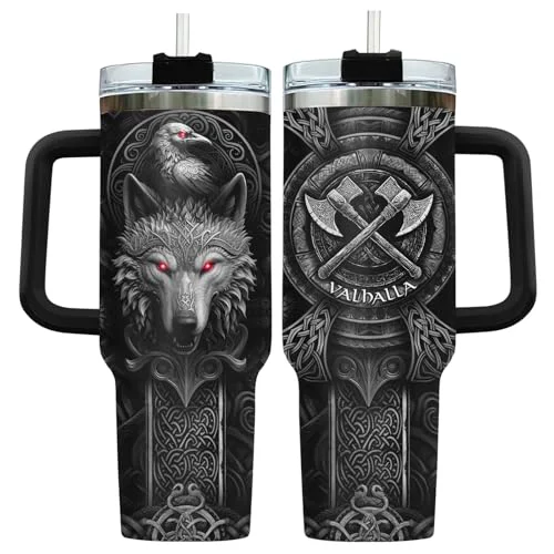 Soft Valhalla Wolf Norse Mythology 40 oz Tumbler with Handle Stylish