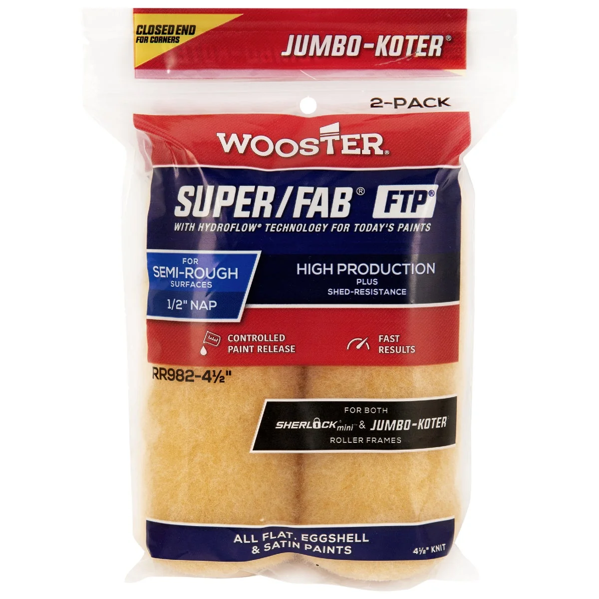 Next-Generation Jumbo-Koter S F FTP 4-1 2 In. x 1 2 In. Knit Roller Cover 2-Pack Enhanced