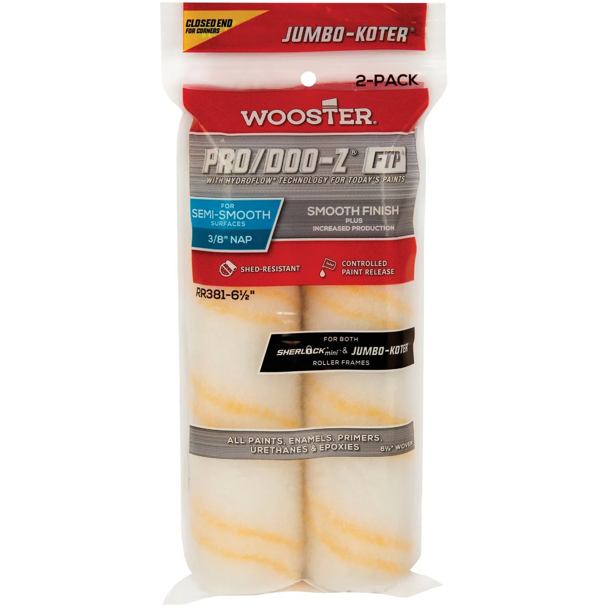 Fast Wooster Jumbo-Koter P D FTP 6-1 2 In. x 3 8 In. Woven Paint Roller Cover 2-Pack Solid