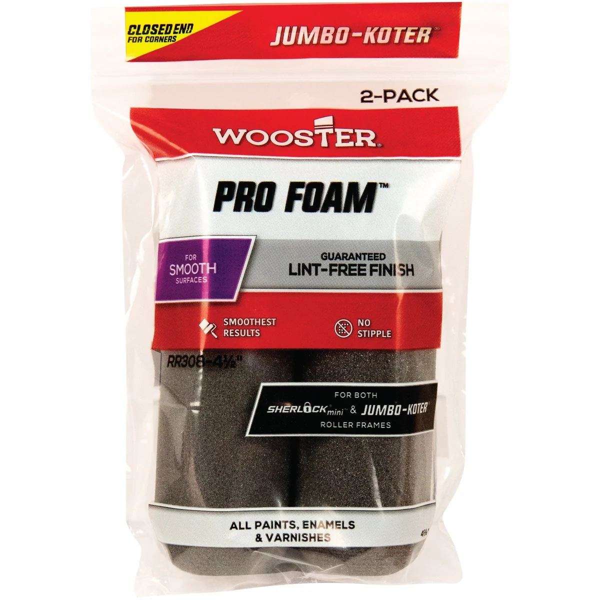 Reusable Wooster Jumbo-Koter 4-1 2 In. x 3 8 In. Pro Foam Mini Foam Roller Cover 2-Pack Artisan
