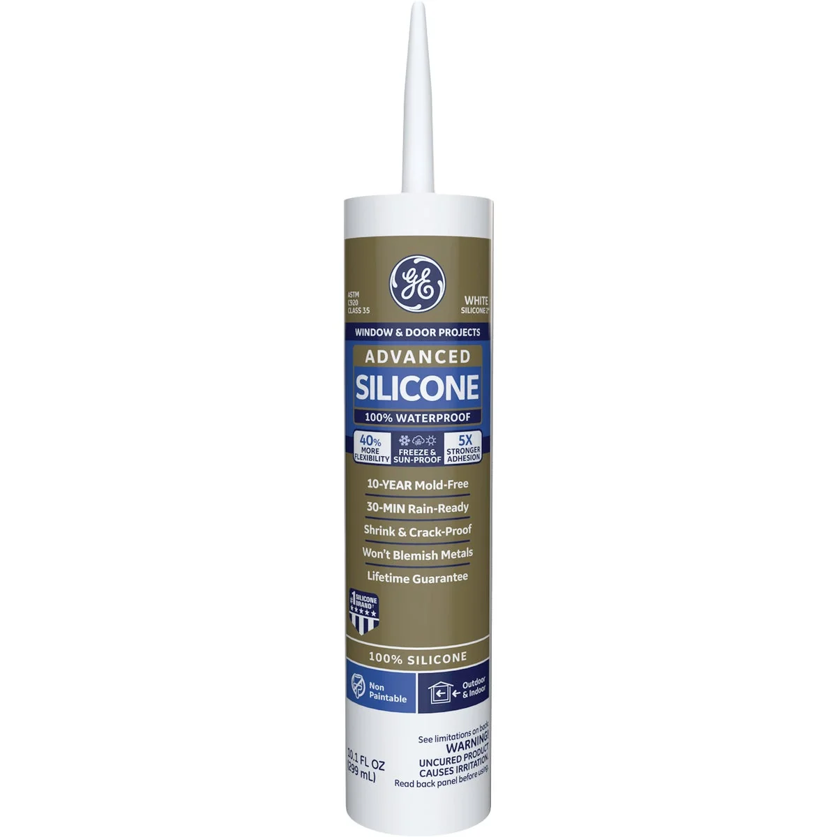Green GE Advanced Silicone 2 Window Door Sealant White 10.1oz Effective
