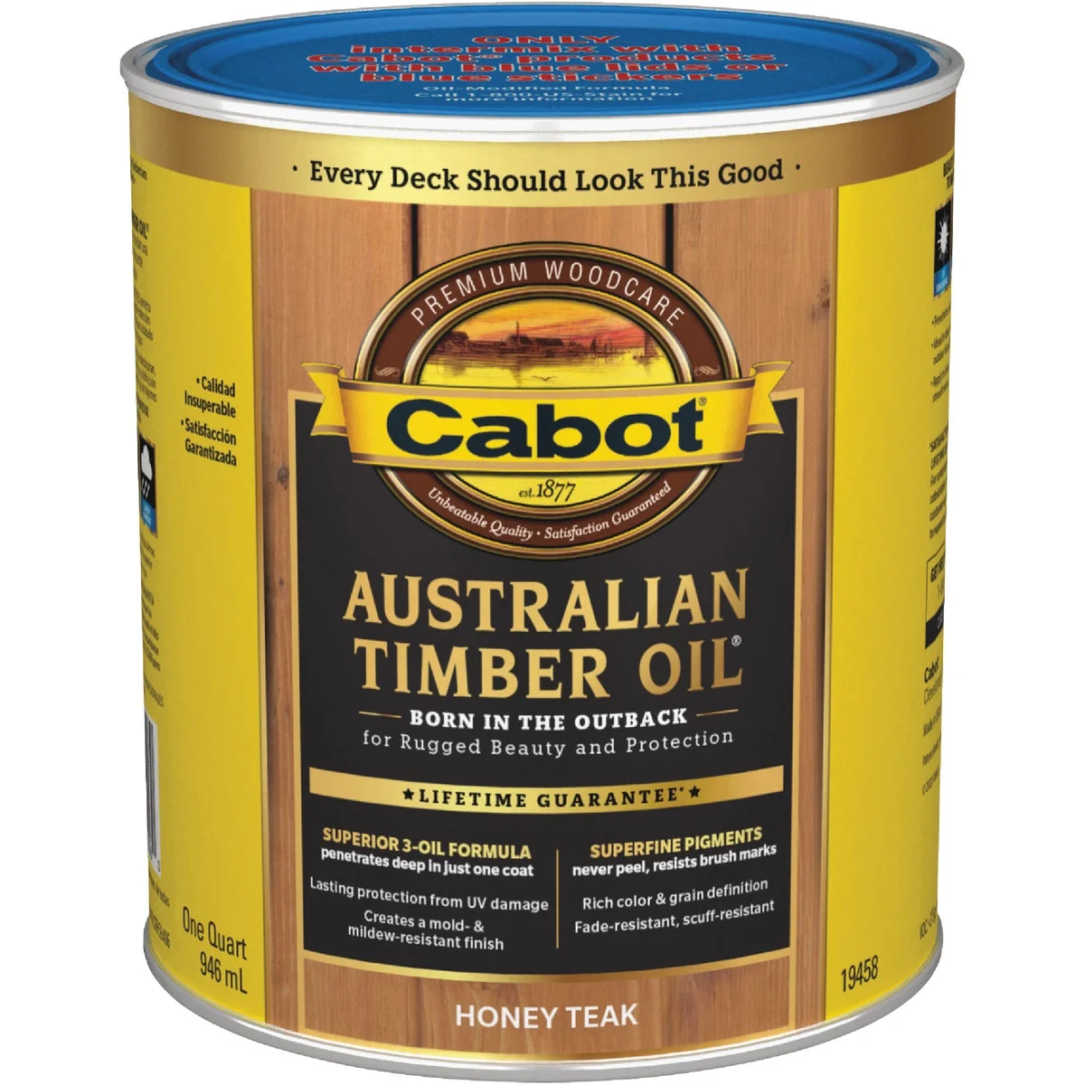 Easy-to-Use Cabot Australian Timber Oil Water Reducible Translucent Exterior Oil Finish Honey Teak 1 Qt. Functional