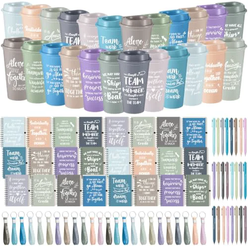 Selected 24 Set 96 Pcs Team Appreciation Gift Set Inspirational Employee Appreciation Gift Bulk 16 oz Coffee Cups with Team Notebook Pen Keychains for Staff Teacher 24 Count Convenient