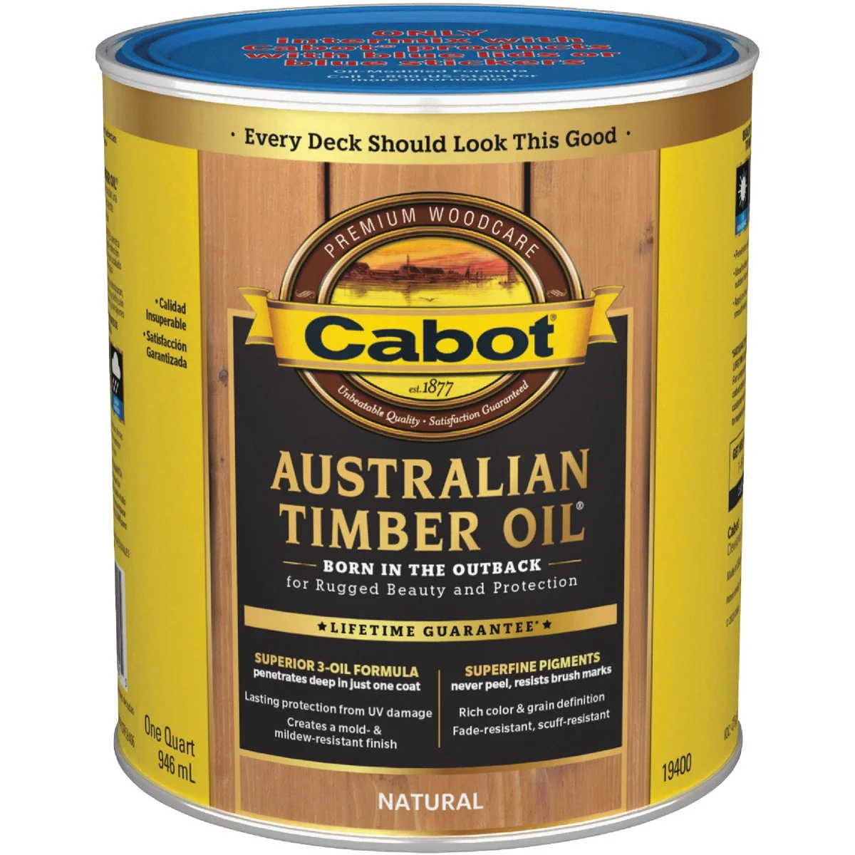 Pure Cabot Australian Timber Oil Water Reducible Translucent Exterior Oil Finish Natural 1 Qt. Clean