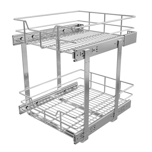Functional 2 Tier Pull Out Cabinet Organizer 15 W X 17 D Unique