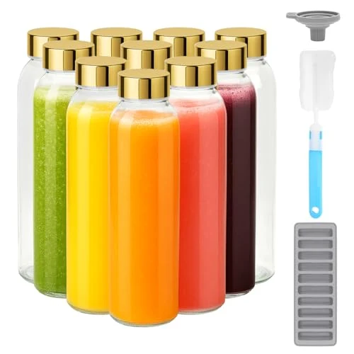 Outstanding 18 oz Glass Juice Bottles with Gold Lids 10 Count Unique