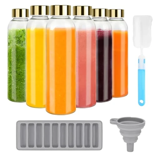 Superior 18 oz Glass Juice Bottles with Gold Lids 6 Count Contemporary