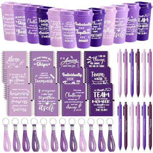 Next-Generation 12 Set 48 Pcs Team Appreciation Gift Set Inspirational Employee Appreciation Gift Bulk 16 oz Coffee Cups with Team Notebook Pen Keychains for Staff Teacher 12 Count Solid