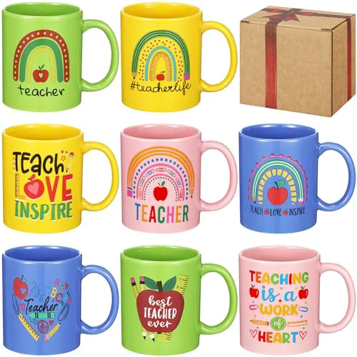 Proven 8 Pcs 12 oz Teacher Coffee Mugs Gifts Set with Handle Ceramic Matching Cups for Staff Home School Office Table Centerpieces Housewarming Holiday Party 8 Count Comfortable