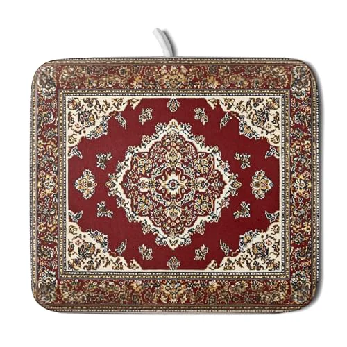 Practical Vintage Boho Dish Drying Mat Antique Tribal Rustic Red Floral Dish Drainer Mats 16 x18 Ethnic Carpet Microfiber Reversible Dish Drying Rack Pad Protector for Kitchen Countertop Decor Breathable