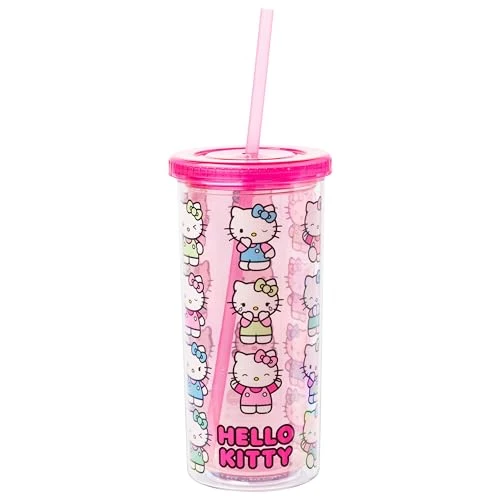 Exclusive Sanrio Hello Kitty Expressions Poses Plastic Cold Cup with Lid and Straw Exceptional