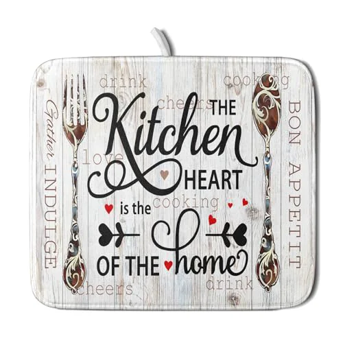 Soft 16 x18 Dish Drying Mat The Kitchen is The Heart of The Home Lightweight