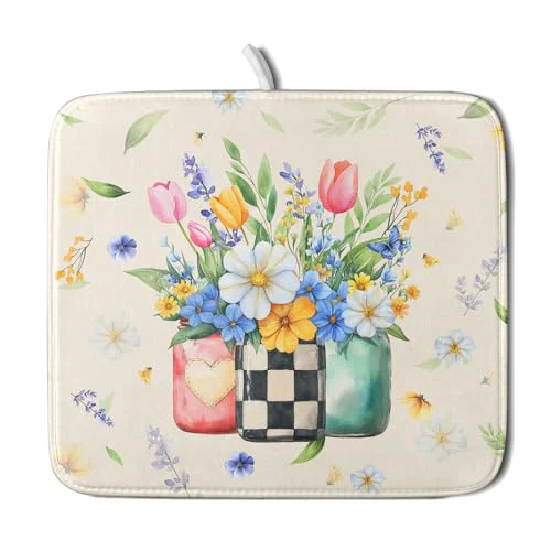 Safe Spring Flower Vases Dish Drying Mat for Countertop Durable