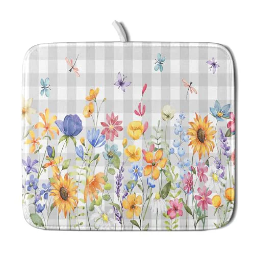 Innovative Spring Floral Dish Drying Mat Secure