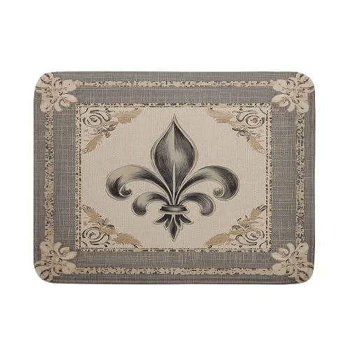 Enhanced Mardi Gras Dish Drying Mat for Kitchen Vintage Fleur De Lis Print Dish Drainer Mats 18x24inch Country Style Dish Drying Rack Pad Protector for Countertop Dining Holiday Decor Safe