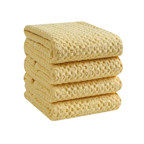 Efficient 4 Pack Premium Waffle Kitchen Towels with Hanging Loop 16×26 inches High-End