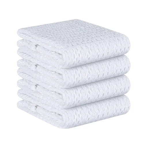 Secure 4 Pack Premium Waffle Kitchen Towels with Hanging Loop 16×26 inches Comfortable