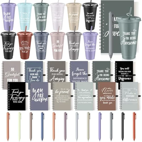 Convenient 36 Pcs Employee Appreciation Gifts Bulk 24 oz Thank You Tumbler with Lid and Straw Mini Spiral Notebooks and Pens Appreciation Gifts for Team Employee Coworkers Teacher 36 Count High-End